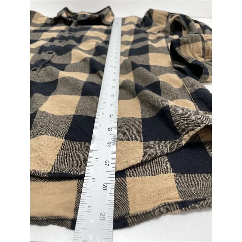 J. Crew Plaid Black Tan Flannel Button Up Shirt Pocket XL Lumber‎ Rugged Camp